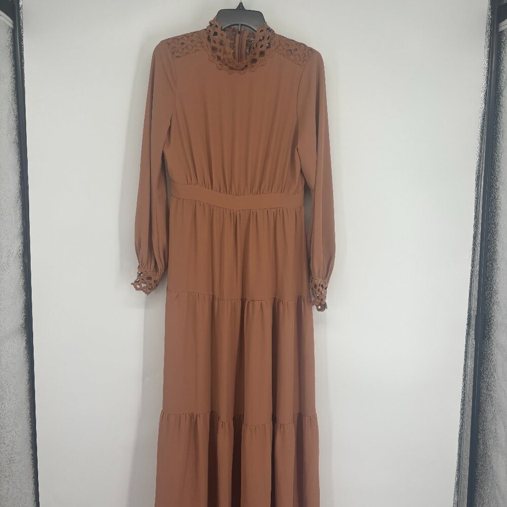 Urban Modesty Women's Lace Empire Waist Tiered Maxi Dress Brown Size Medium NWT